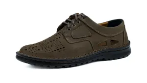 Brązowe półbuty skórzane sznurowane skóra nubuk casual 229 dziurkowane