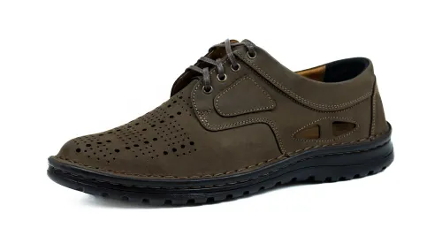 Brązowe półbuty skórzane sznurowane skóra nubuk casual 229 dziurkowane