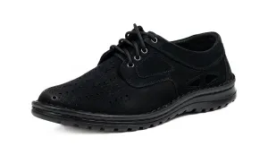 Czarne półbuty skórzane sznurowane skóra nubuk casual 229 dziurkowane