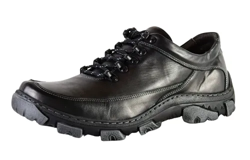 Skórzane buty męskie trekkingowe czarne 0462