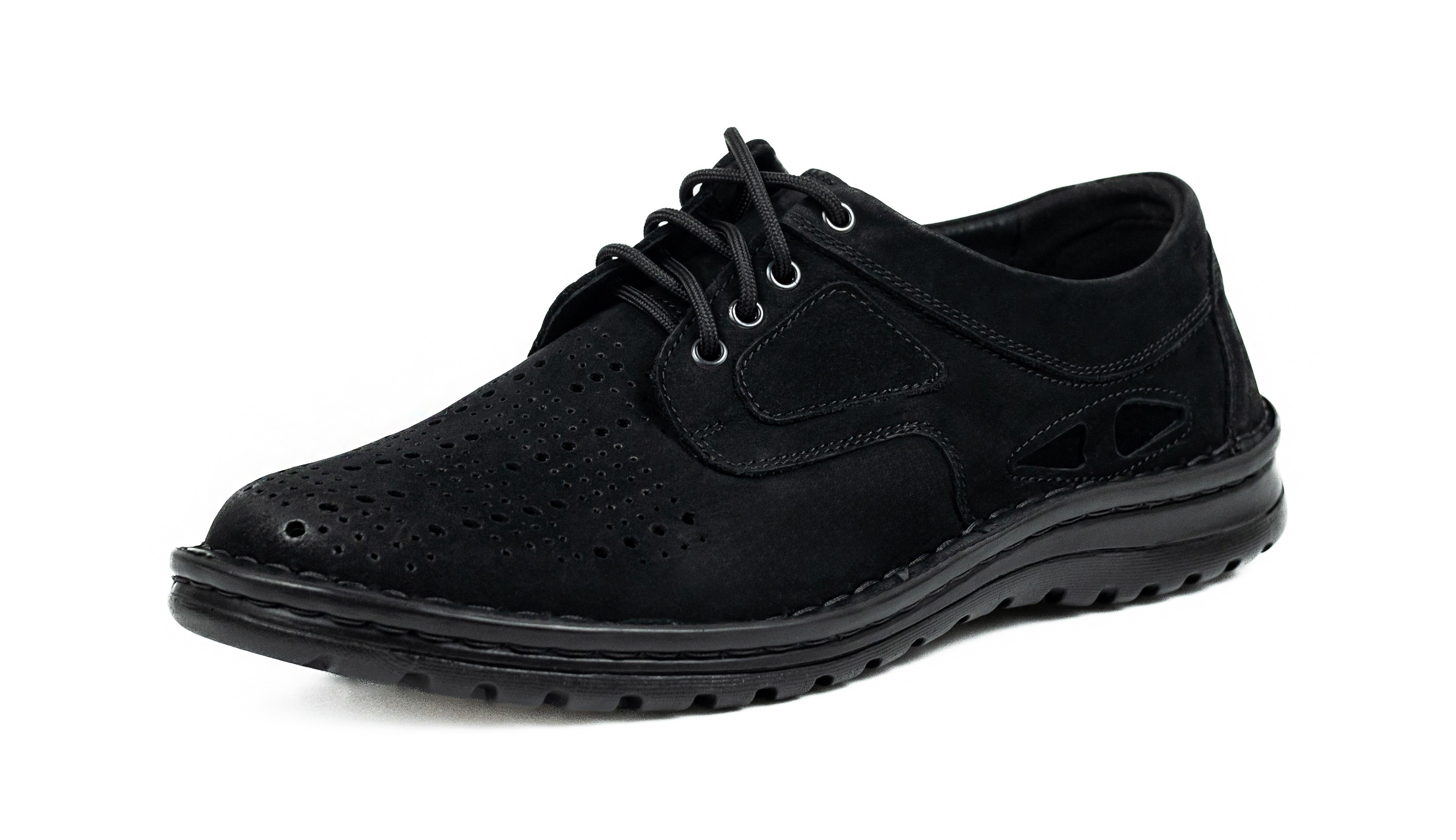 Czarne półbuty skórzane sznurowane skóra nubuk casual 229 dziurkowane