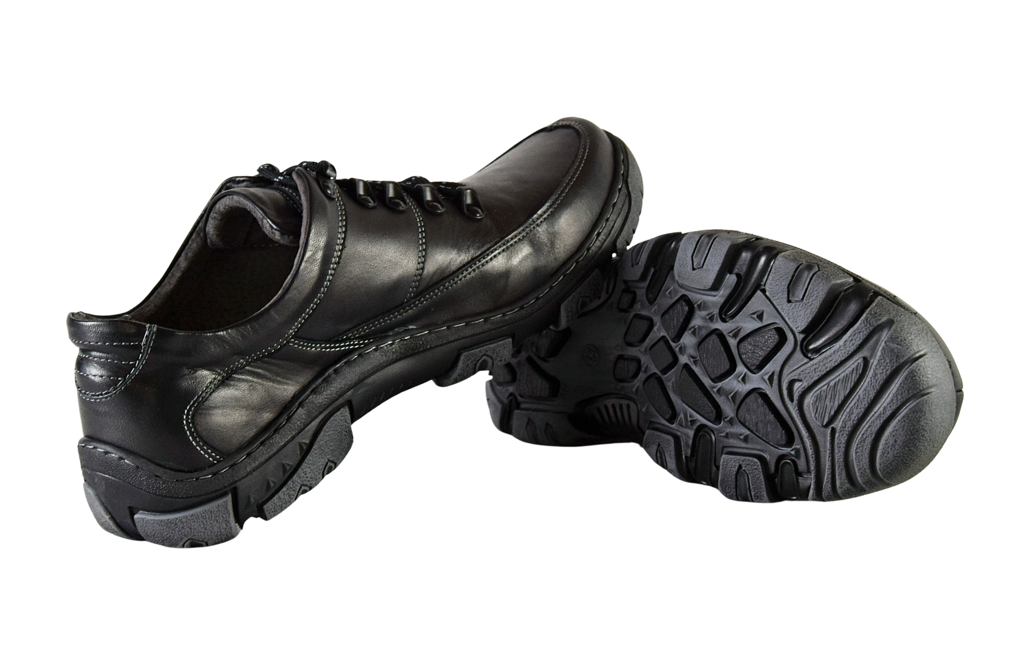 Skórzane buty męskie trekkingowe czarne 0462