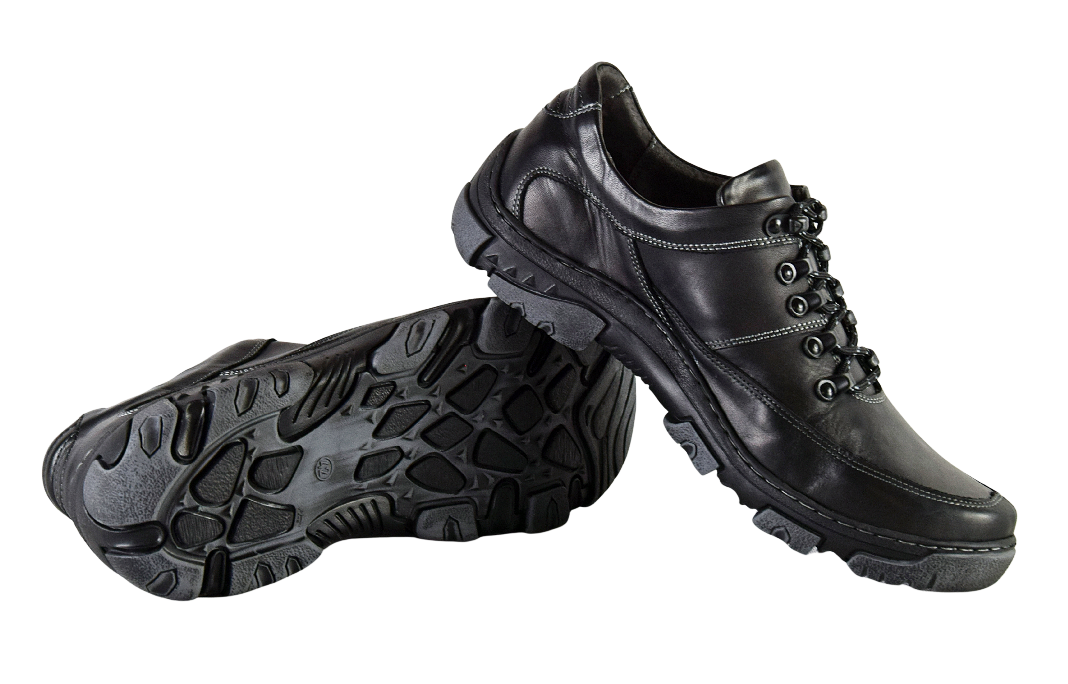 Skórzane buty męskie trekkingowe czarne 0462