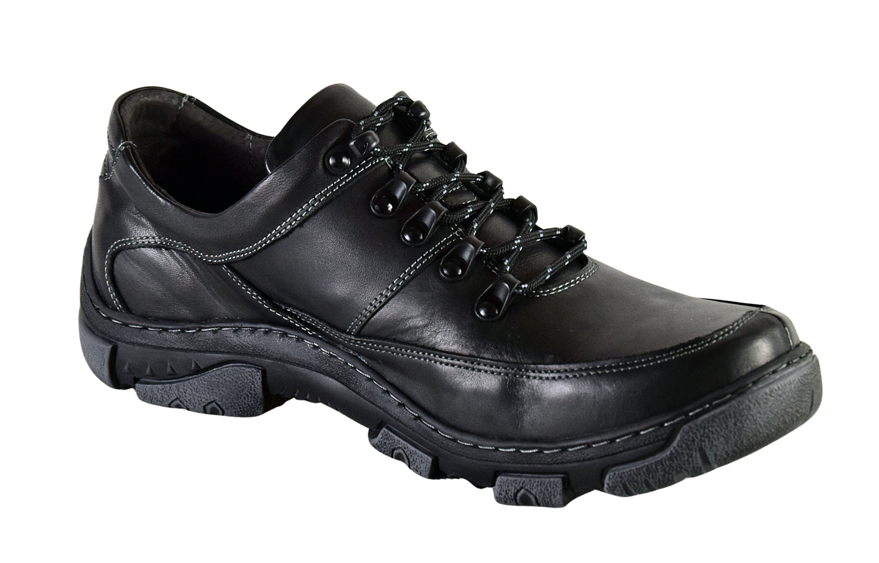 Skórzane buty męskie trekkingowe czarne 0462