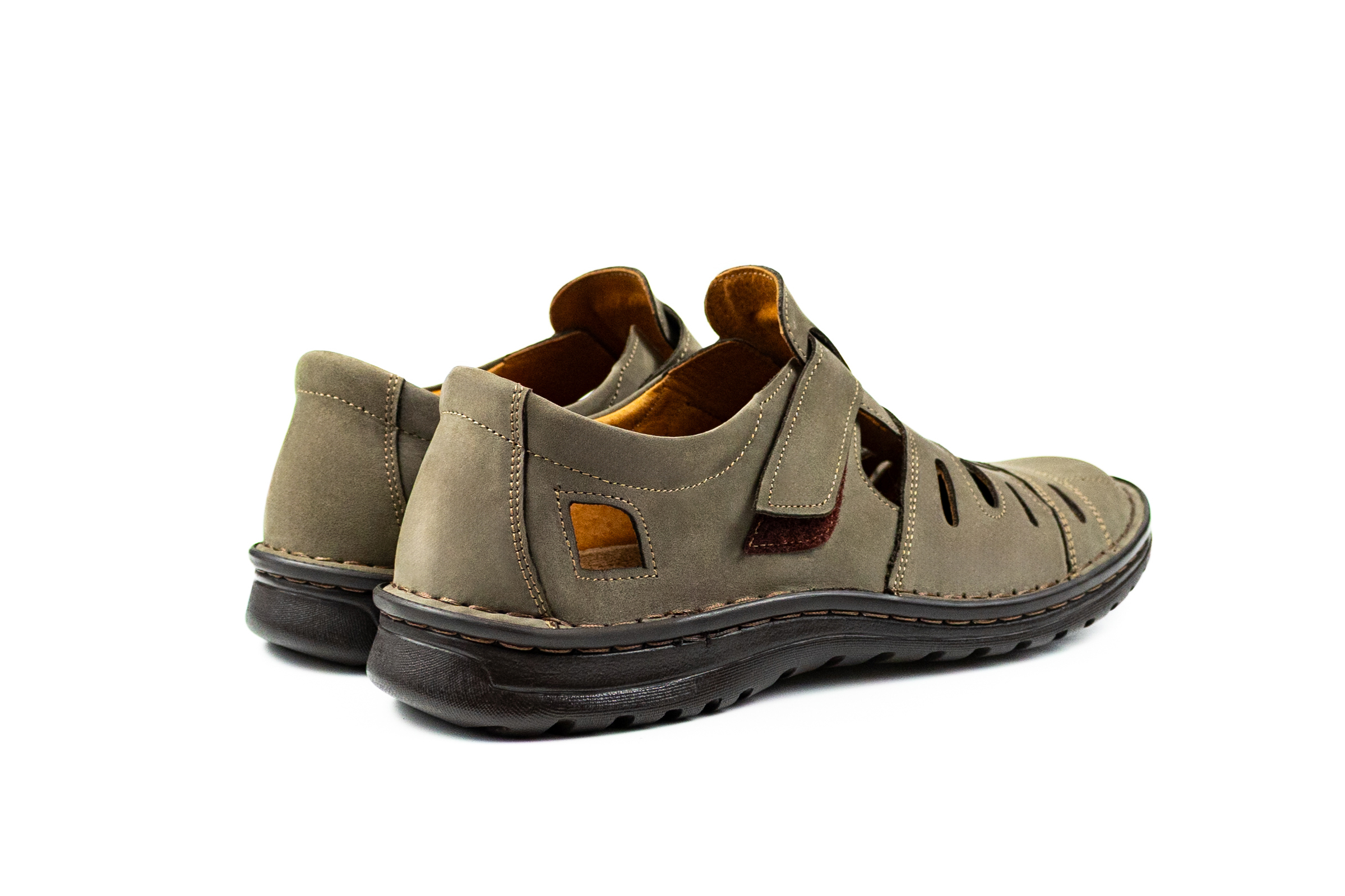 Khaki półbuty skórzane sznurowane skóra nubuk casual 014 dziurkowane