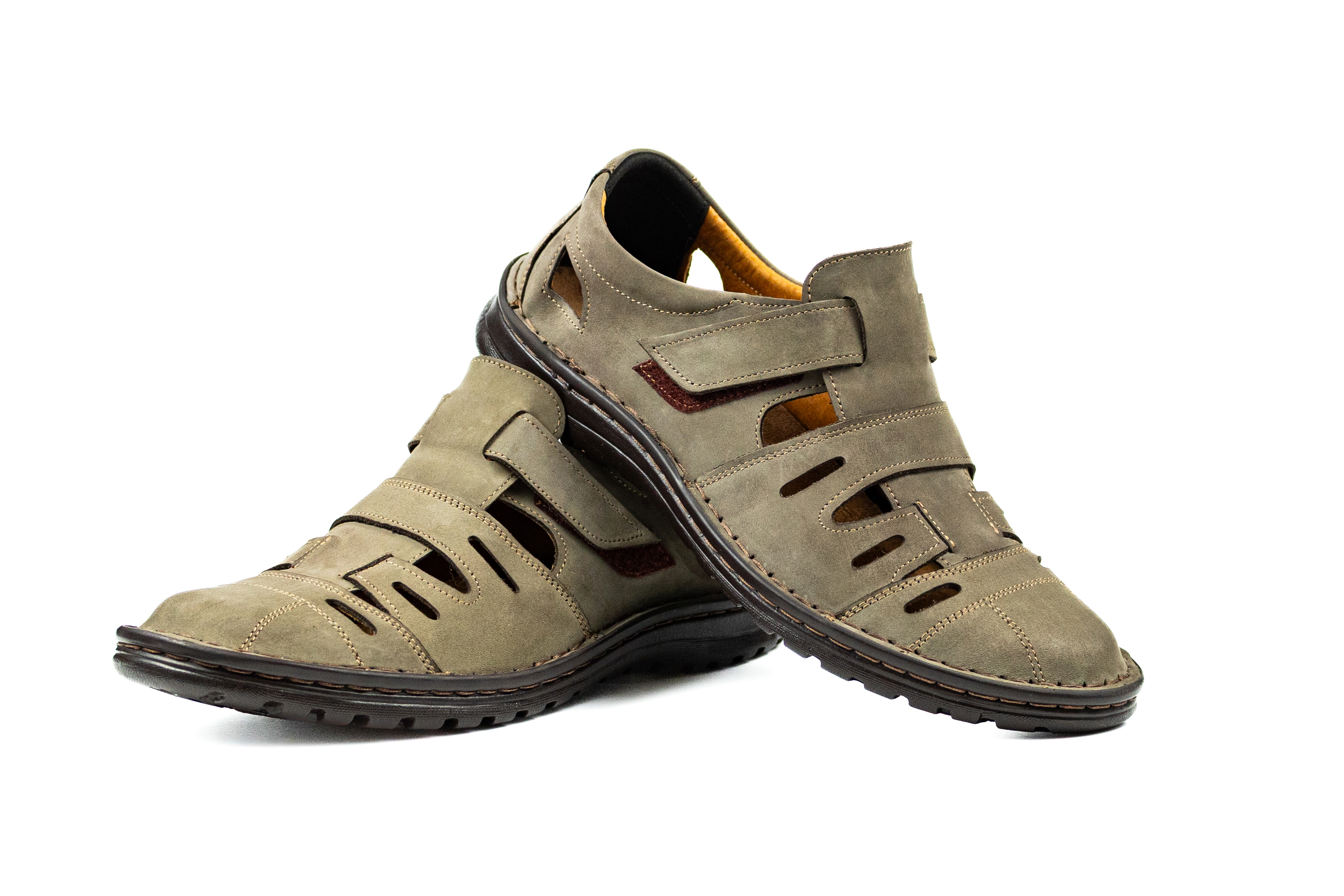 Khaki półbuty skórzane sznurowane skóra nubuk casual 014 dziurkowane