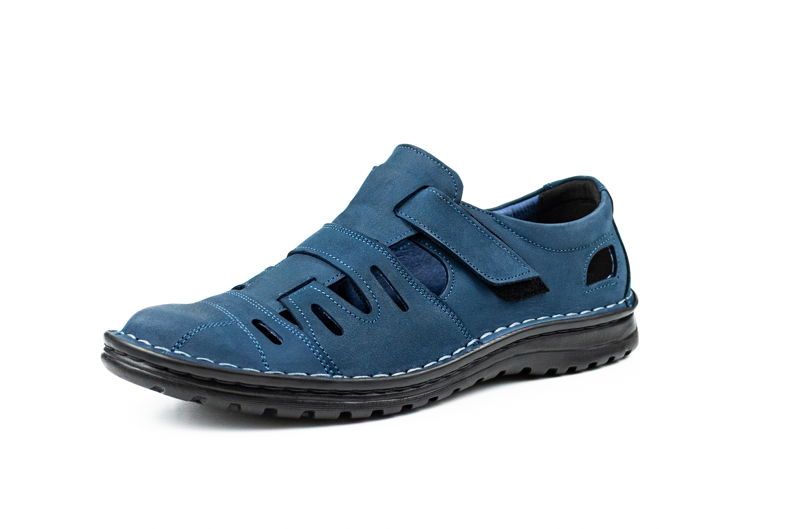 Niebieskie półbuty skórzane sznurowane skóra nubuk casual 014 dziurkowane