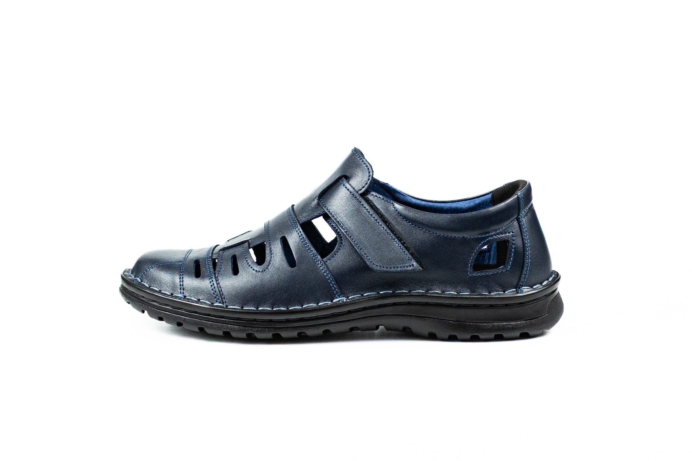 Półbuty skórzane sznurowane skóra licowa niebieskie casual 014 dziurkowane