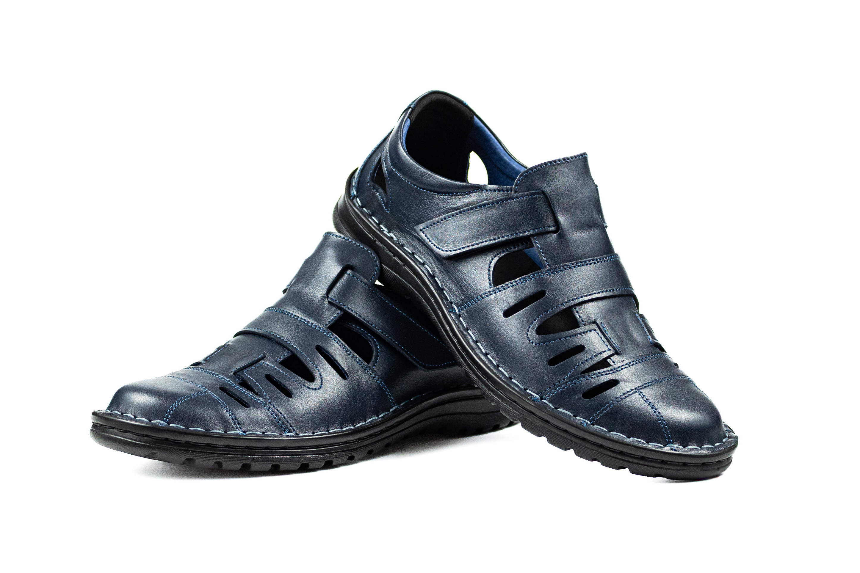 Półbuty skórzane sznurowane skóra licowa niebieskie casual 014 dziurkowane